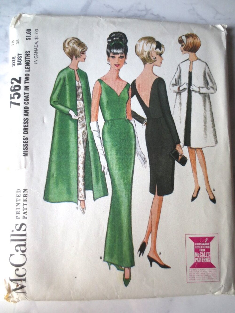 RARE McCalls 7562 Vintage Sewing Pattern Evening Dress and Coat Size 18 Bust 38
